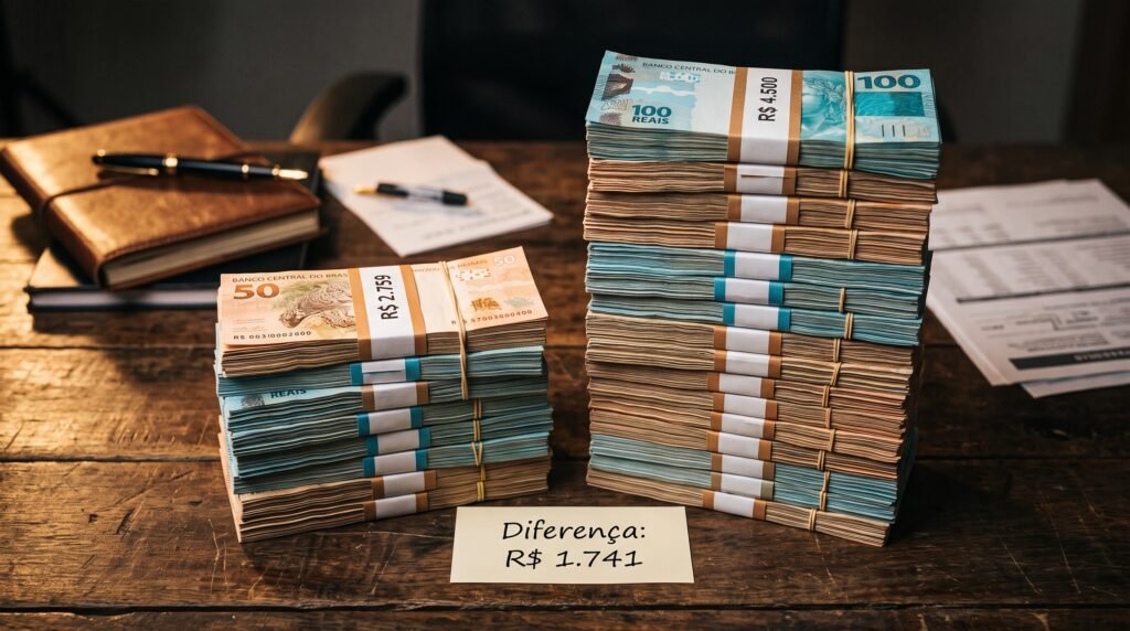 Uma diferença de mil, setecentos e quarenta e um reais. Pelo mesmo esforço.