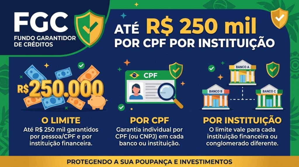 O FGC cobre até R$ 250 mil por CPF, em cada instituição.